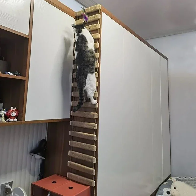 

Activity Cat Kitten Rope Scratcher Climber Sisal Toys Bridge Wall-mounted Furniture Wall Wood Steps Ladder
