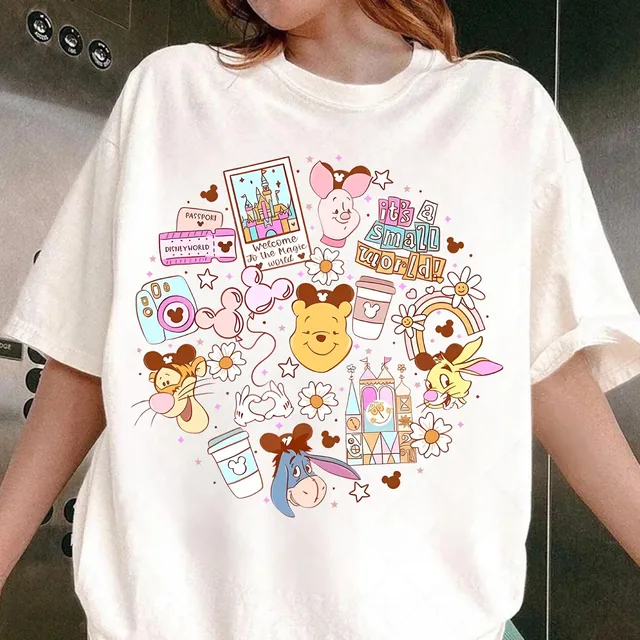 2026 Summer Disney T-shirt Men Women Fashion Cotton Quality Casual Loose Winnie His Friends Graphic Short Sleeve Classic Unisex 1