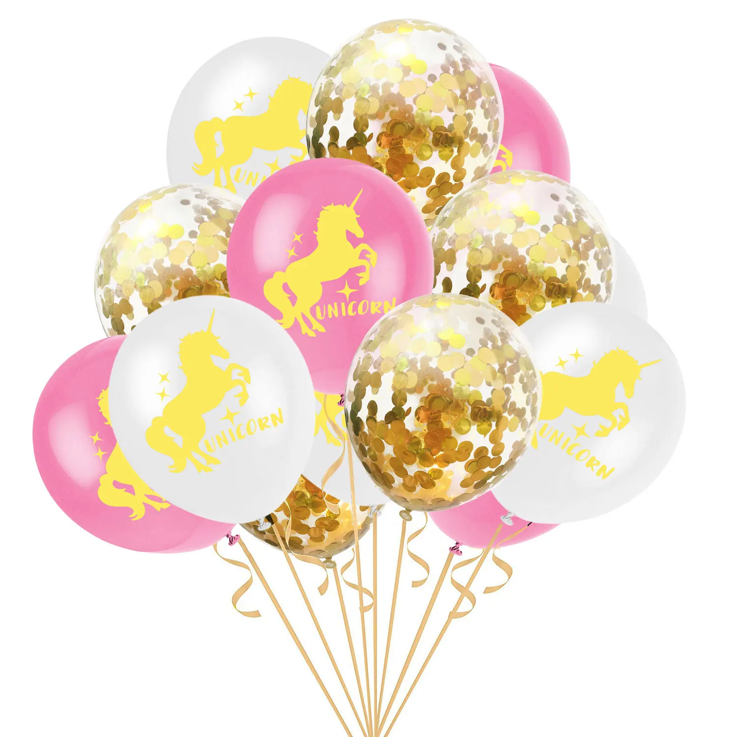 

15pcs Unicorn Balloon Set Transparent Latex Gold Paper Balloons Rose Gold Confetti Pieces Balloons Birthday Party Decoration