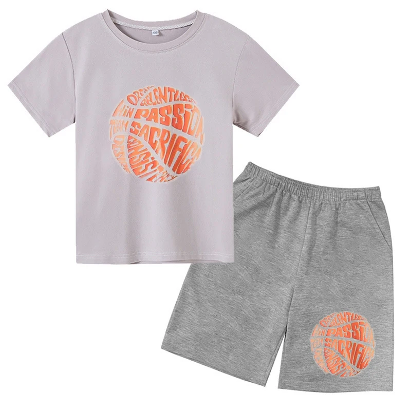 2024 New Fashion Printed Basketball Pattern Summer Children Comfortable Breathable Casual T-Shirt Shorts Two-piece Set