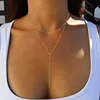 Gold Plated Lariat Necklace for Women Double Laryer Long Chain Drop Pendant Choker Necklaces Fashion Gifts