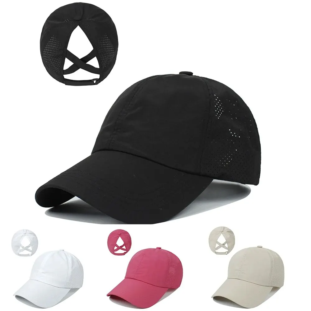Sun Protection Hat Women Mesh Breathable Summer Adjustable Ponytail
