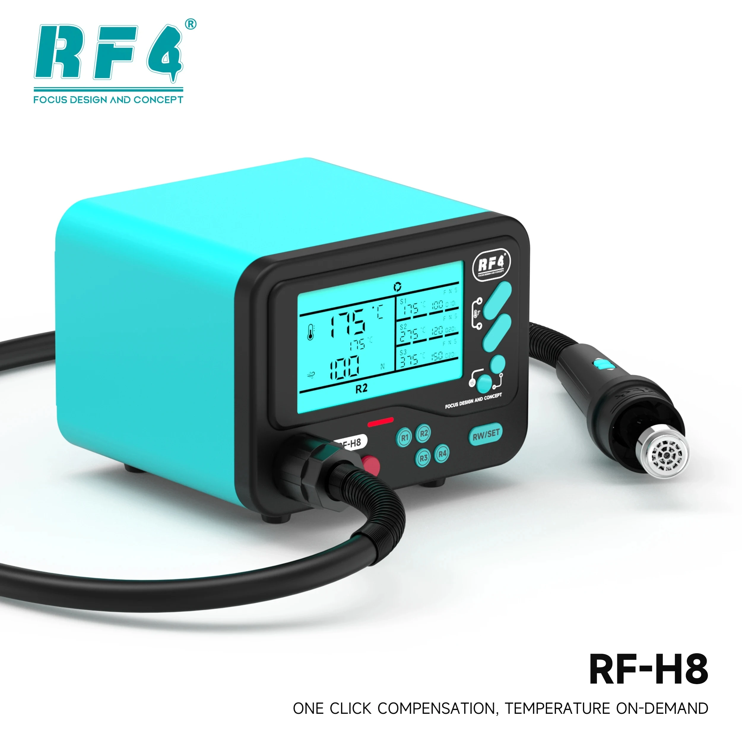 RF4 RF-H8 열풍 리워크 스테이션, 독점적인 4채널 메모리, 섬세한 부품에 대한 3단계 온도 지속 시간 자유롭게 설정 가능