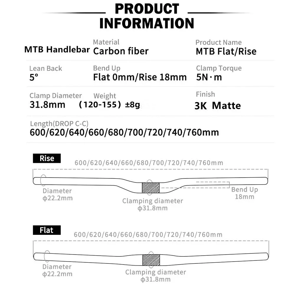 Carbon MTB Flat/Rise Handlebar 600–760mm 4