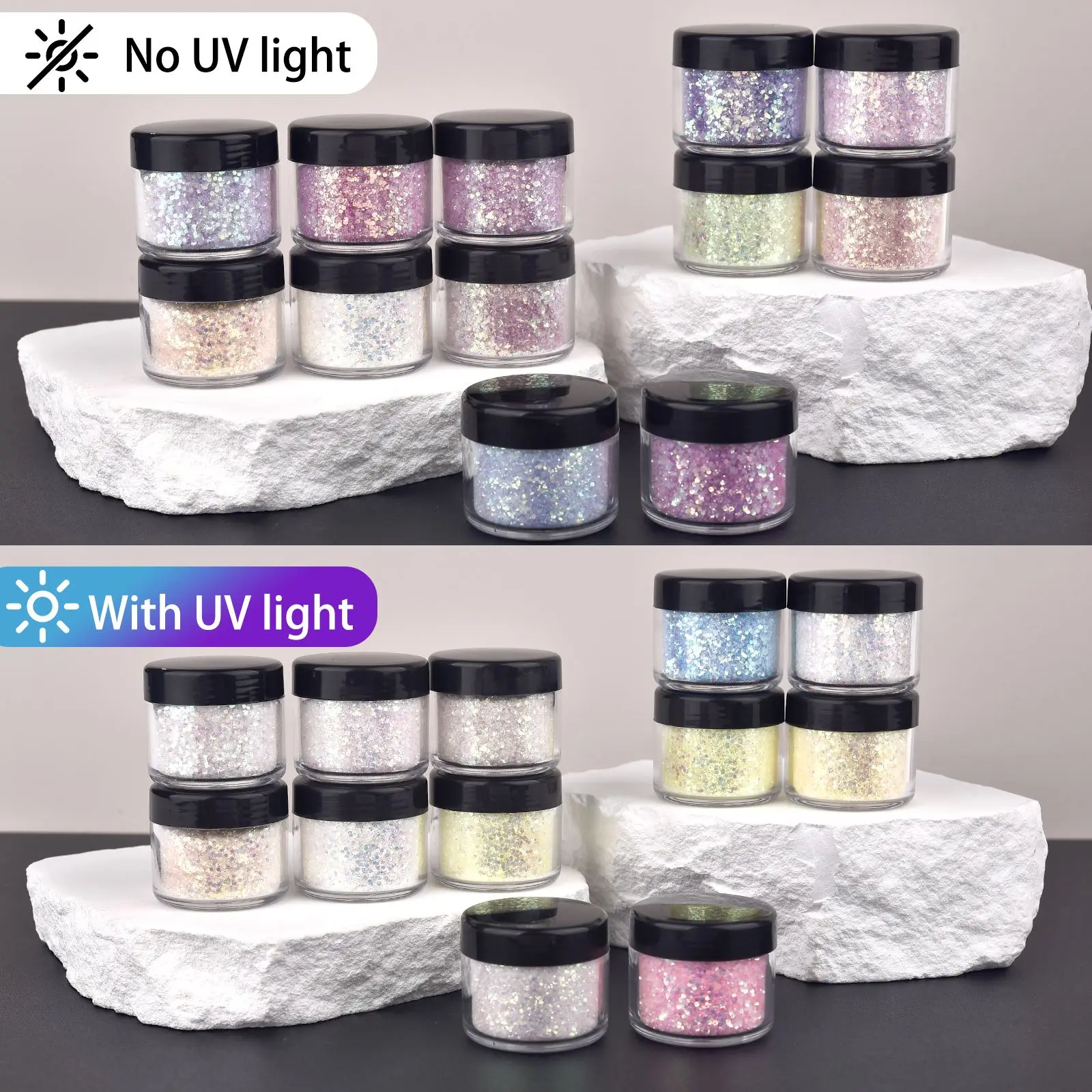 10g/Bottle UV Sensitive Color Temperature Changing Powder DIY Epoxy Resin Mold Glitter Powder UV Light-Changing Cosmetic Pigment