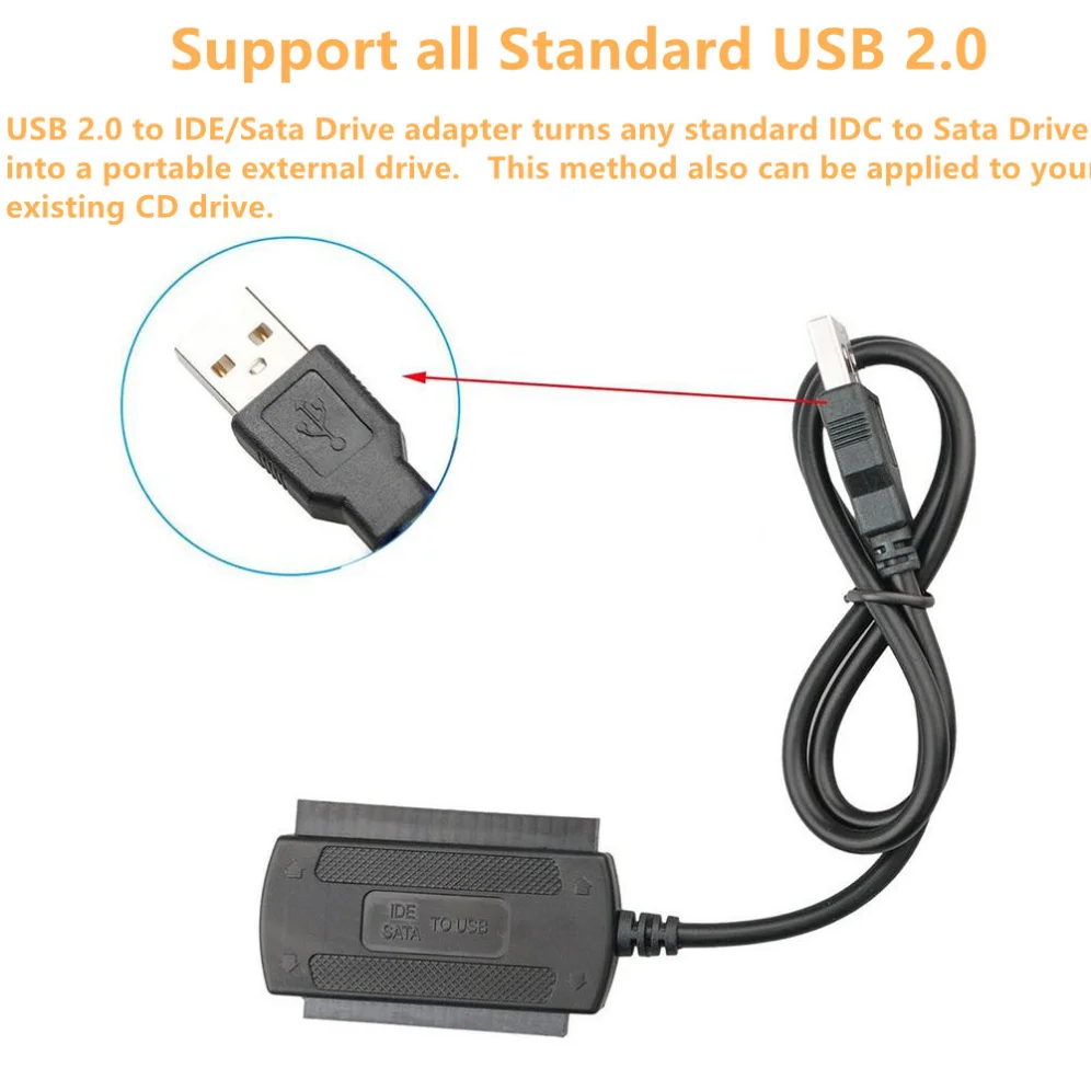 Grwigeou-cabo de Disco Rígido Usb 2.0 para Ide Cabo Sata em S-ata 2.5 in 3.5 in Adaptador Hdd Cabo Conversor para pc Laptop - Imagem 6