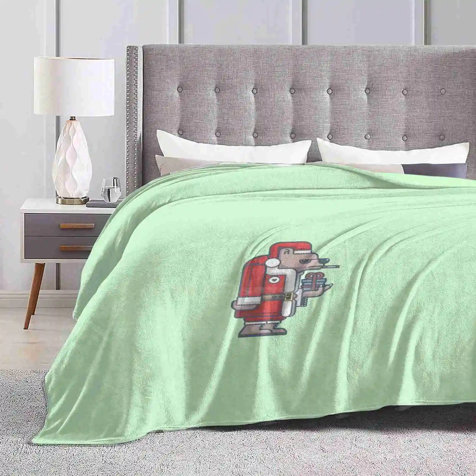Grumpy Christmas Bear Soft Warm Throw Coperta Illiustration Animal Funny Christmas Santa Smoke Bear Sigaretta