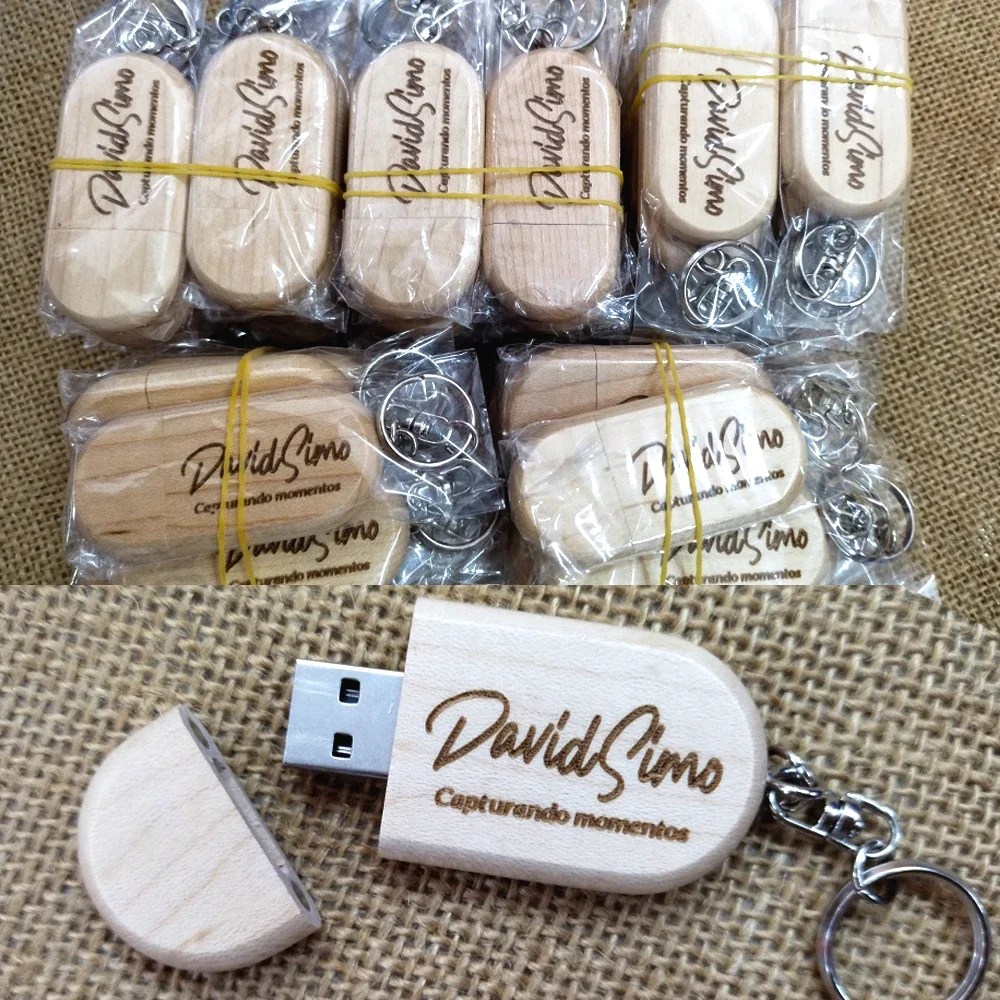 50PCS/Lot USB 2.0 Wooden pendrive with Key Chain Usb Flash Drive 4GB 8GB 16G 32GB memoria usb 64gb Wedding Memory Gift
