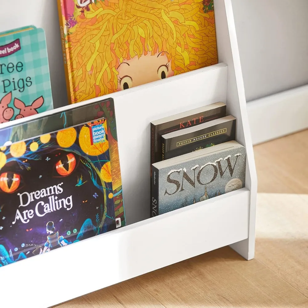 White 4-Tier Children Kids Bookcase, Book Shelf, Storage Display Rack Organizer Holder for Bedroom, Study Living Room, KMB32-W 5