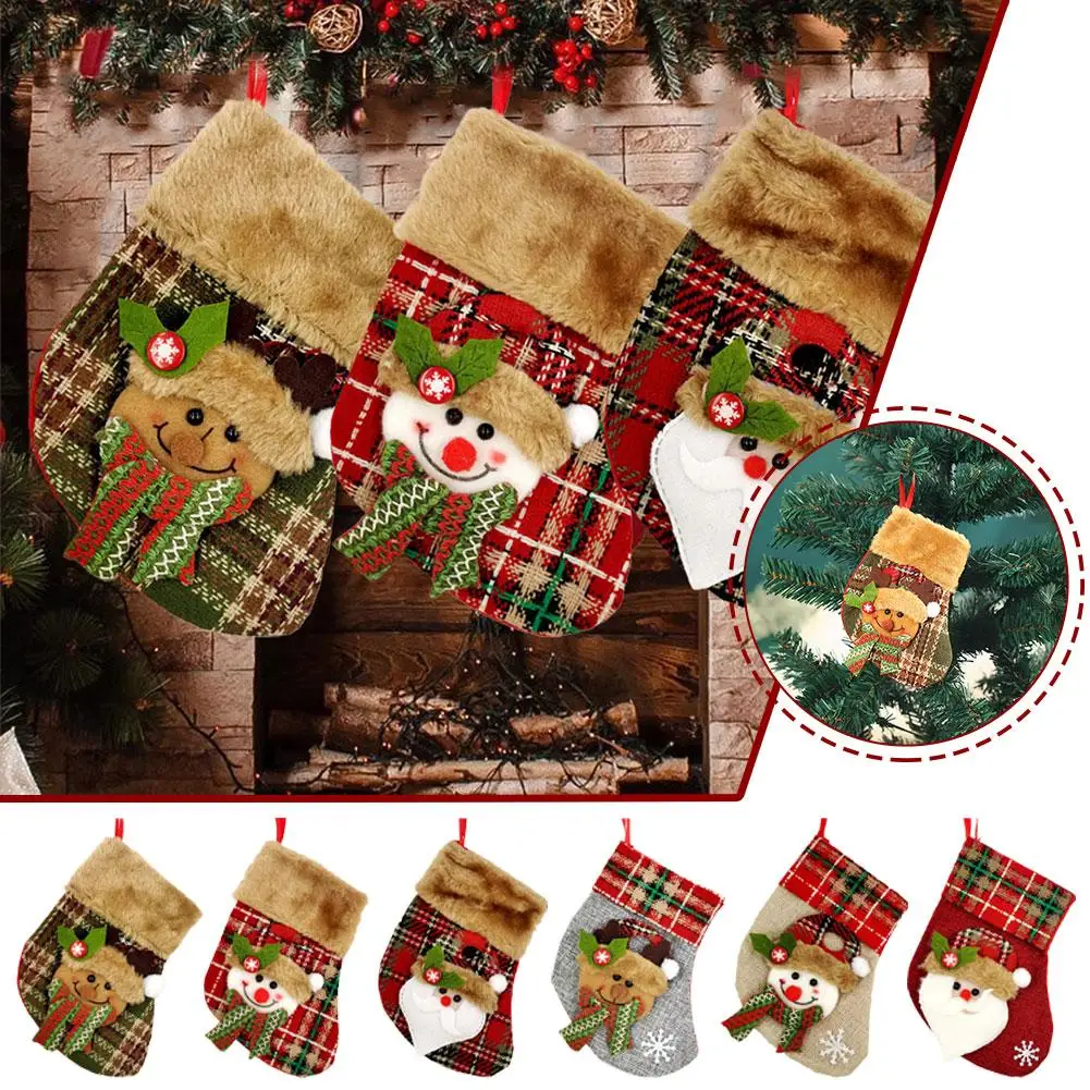 

Christmas Stockings Santa Claus Sock Gift Bags Kids Ornament 2024 New Hanging Year Deer Bag Pocket Snowman Candy Tree Xmas S1A3