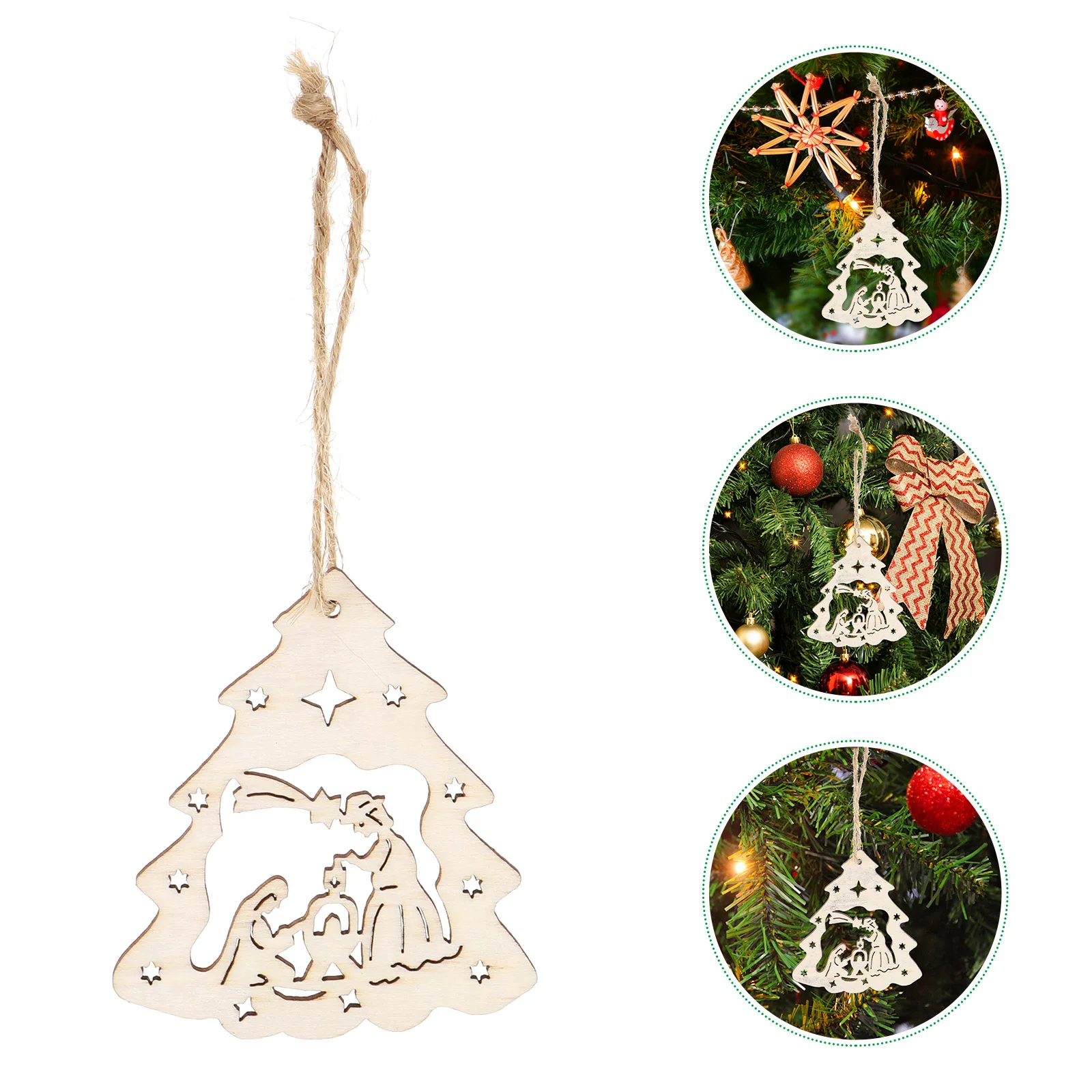 

Wooden Christmas Jesus Pendant With Hemp Ropes Christmas Tree Hanging Embellishments For Party Home Decoration