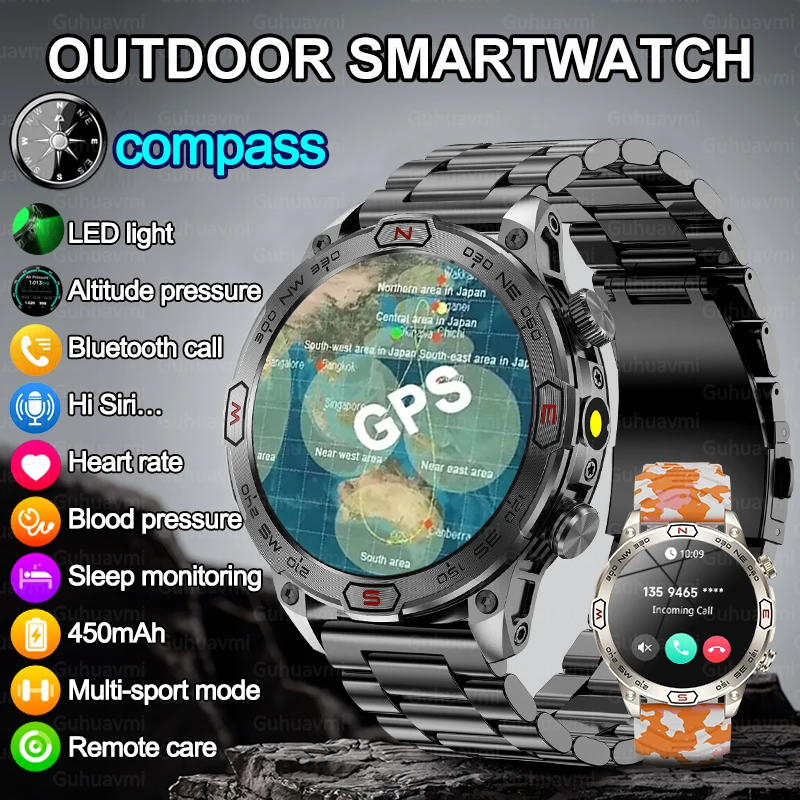 

Military Smart Watch Men GPS Motion Trajectory Blood Pressure Heart Rate IP68 Waterproof Watches BT Call Smartwatch For Huawei