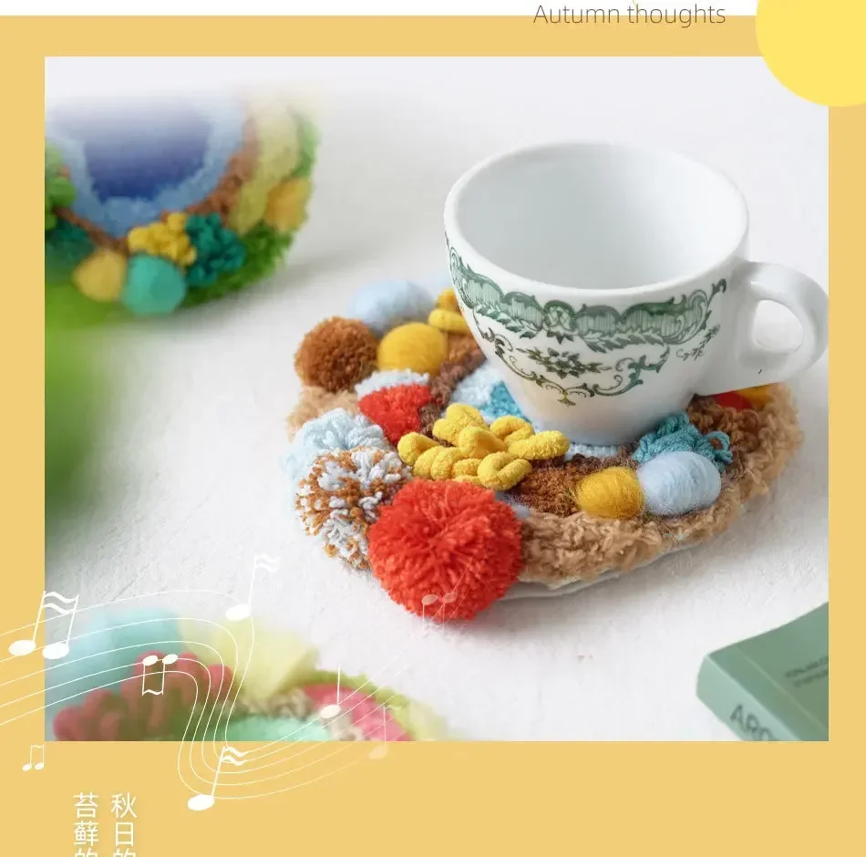 Latch Hook Coaster Kits for Adults Beginners Moss Carpet Pad DIY Craft Materials Crochet Yarn Rugs Needlework Hooking Home Decor