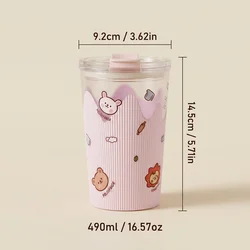 Eco - Friendly Insulated Tumbler with Non - Slip Grip and Dual Drink Lid - 401 - 500ml (Pink With Sticker)