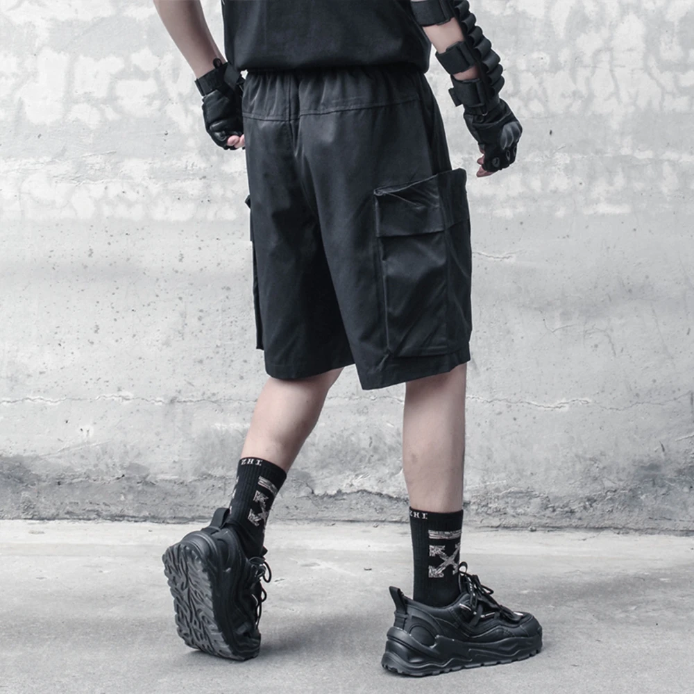 AOGZ Hip Hop Cargo Short Pants Men Streetwear Harajuku Pockets Knee Length Pants Loose Oversized Casual Shorts Elastic Waist