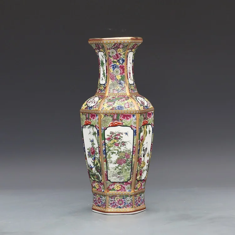 

Antique Enamel Vase Porcelain Hexagonal Vase Collection of Ancient Porcelain Made in Qianlong Dynasty