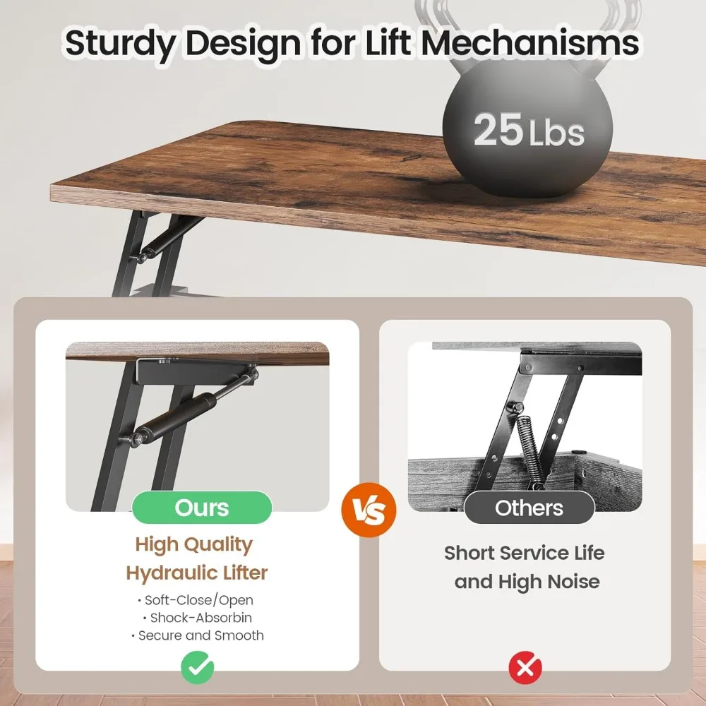 31.5" Lift Top Coffee Table with Storage, Square Coffee Table for Living Room, Farmhouse Coffee Table with Large Hidden 6