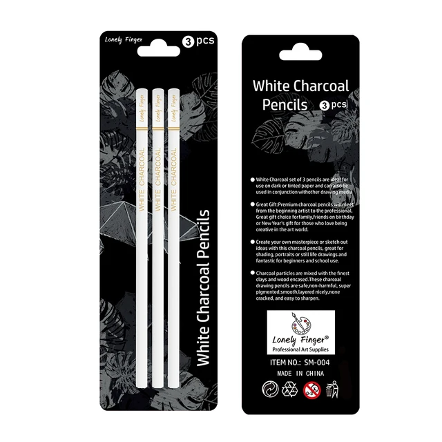 Professional White Charcoal Pencils Set - 3/6 Pieces Sketch Highlight White Pencils for Drawing, Sketching, Shading, Blending 1