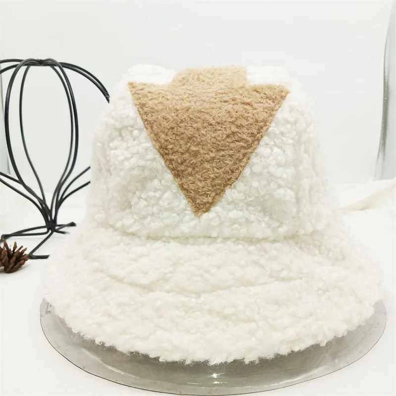 Women Appa Bucket Hat Lamb Wool Hat Winter Warm Fishing Caps Faux Fur Arrow Symbol Printed Bucket Hat for Men Tide Flat Top Hats 6