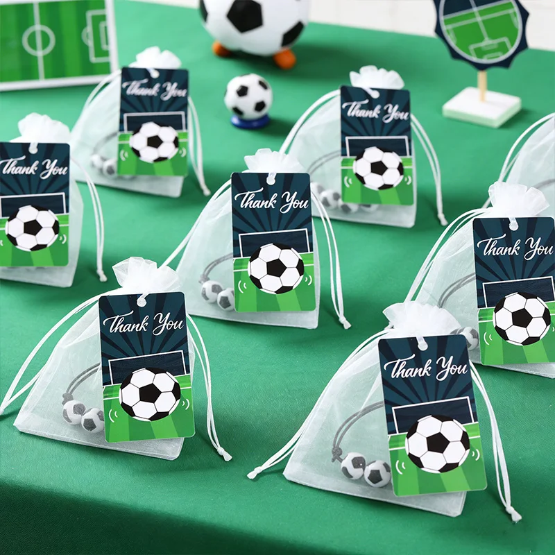 36-teiliges Fußball-Party-Gastgeschenk-Set, 12 Armbänder, 12 Dankeskarten, 12 Organzabeutel, für Kinder-Fußball-Geburtstagsdekoration – Detail 1