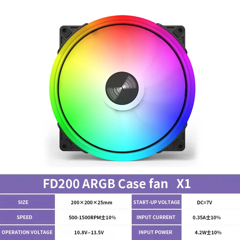 20025 5V 3PIN ARGB Case Fan 200mm 4PIN Cooling Fan High Air Volume 500-1500RPM C