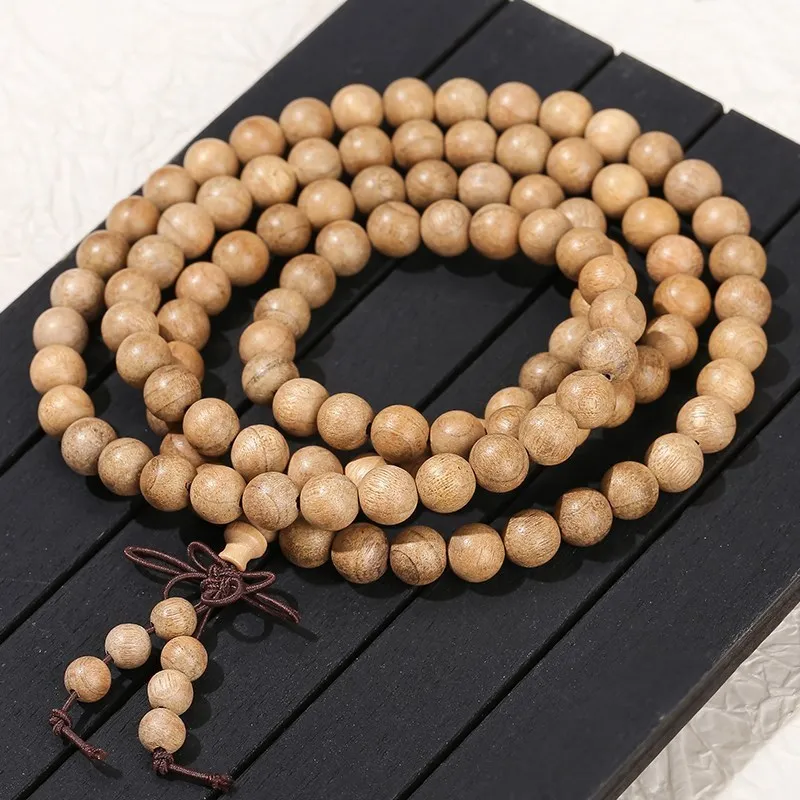 Natürliches Thuja-Holz-Armband – 15 Mm Mala-Gebetsperlen, Buddhistischer Rosenkranz, Elastisch, Handgefertigt, Unisex