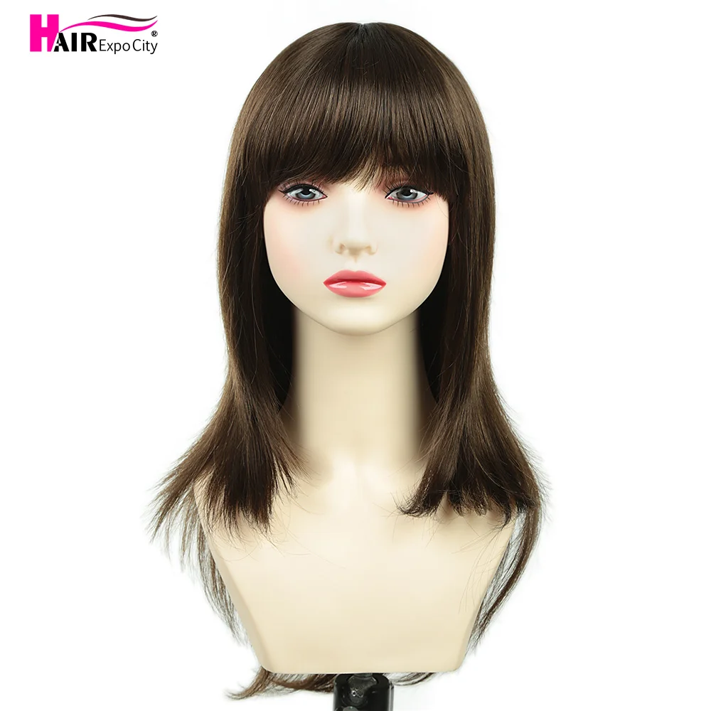 Long Straight Wig With Bang Synthetic Hair Wigs For Women Brown Mixed Heat Resistant Fashion Wig Cosplay Party Wigs
