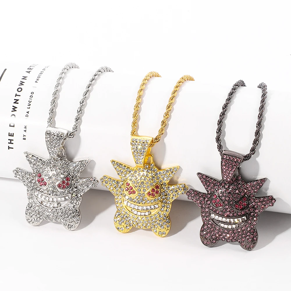 

Anime Pokemones Hip Hop Necklace Cartoon Figure Gengar Metal Pendant Neck Chain Street Jewelry Rapper Accessories Gifts