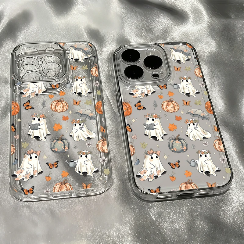 Cartoon Halloween Pumpkin Ghost Bat Transparent TPU Phone Case Cover
