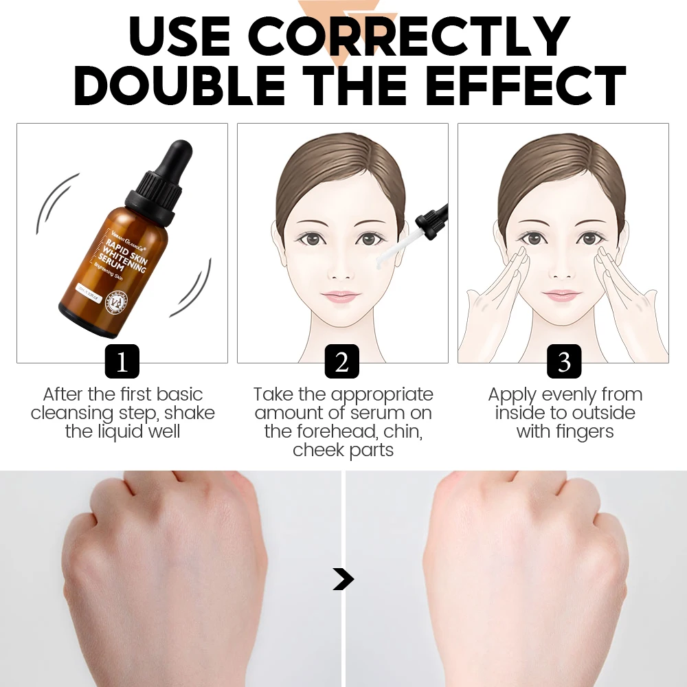VIBRANT GLAMOUR Rapid Skin Whitening Serum Nicotinamide Pearl Powder Bleaching Face Essence Brightening Fade Dark Spots 6