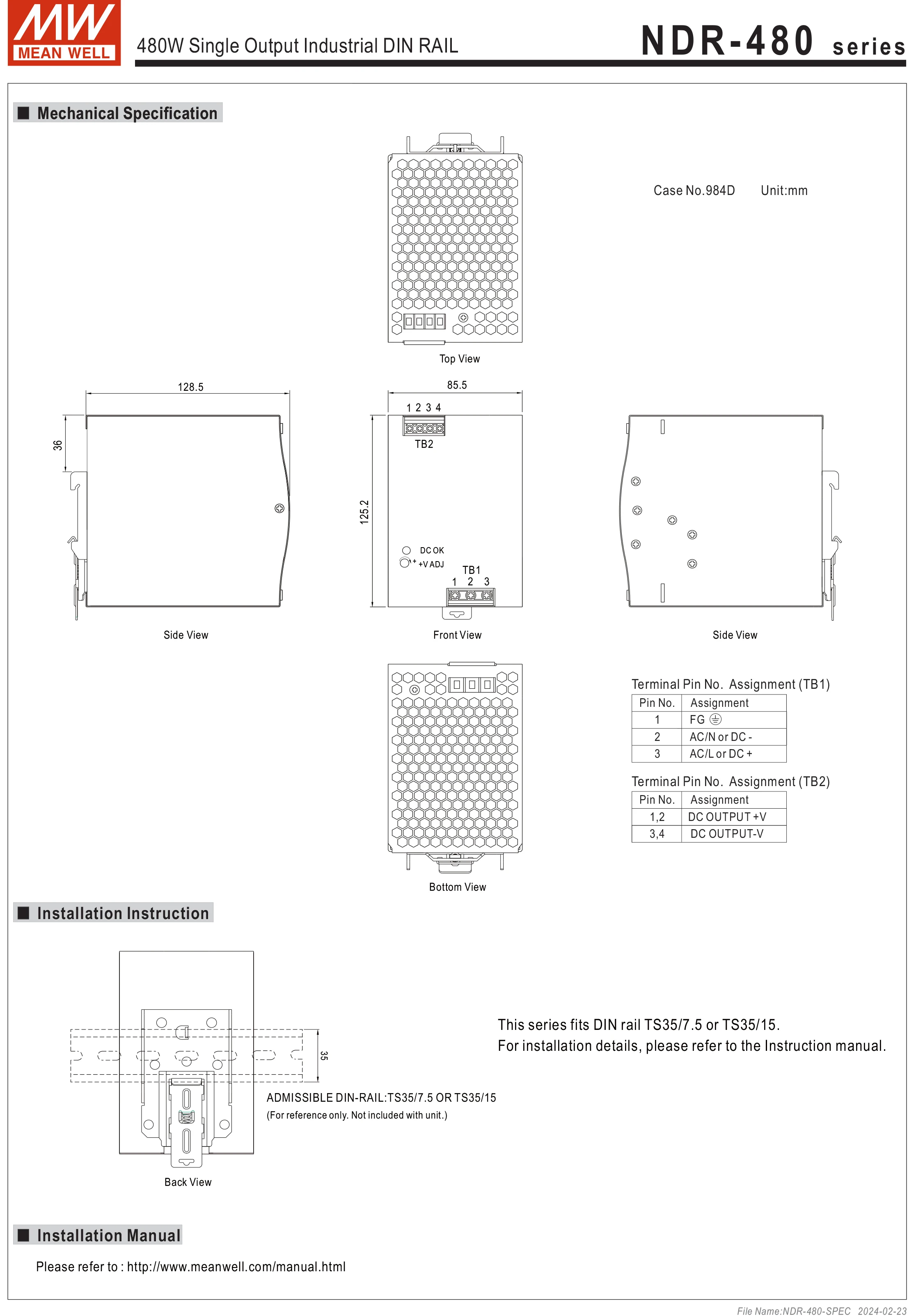 Description Picture 5 of itemMean Well DIN Rail Slim size LED Driver NDR-480 Series meanwell 24v/48v LED Transformer LED Power Supply Adapter