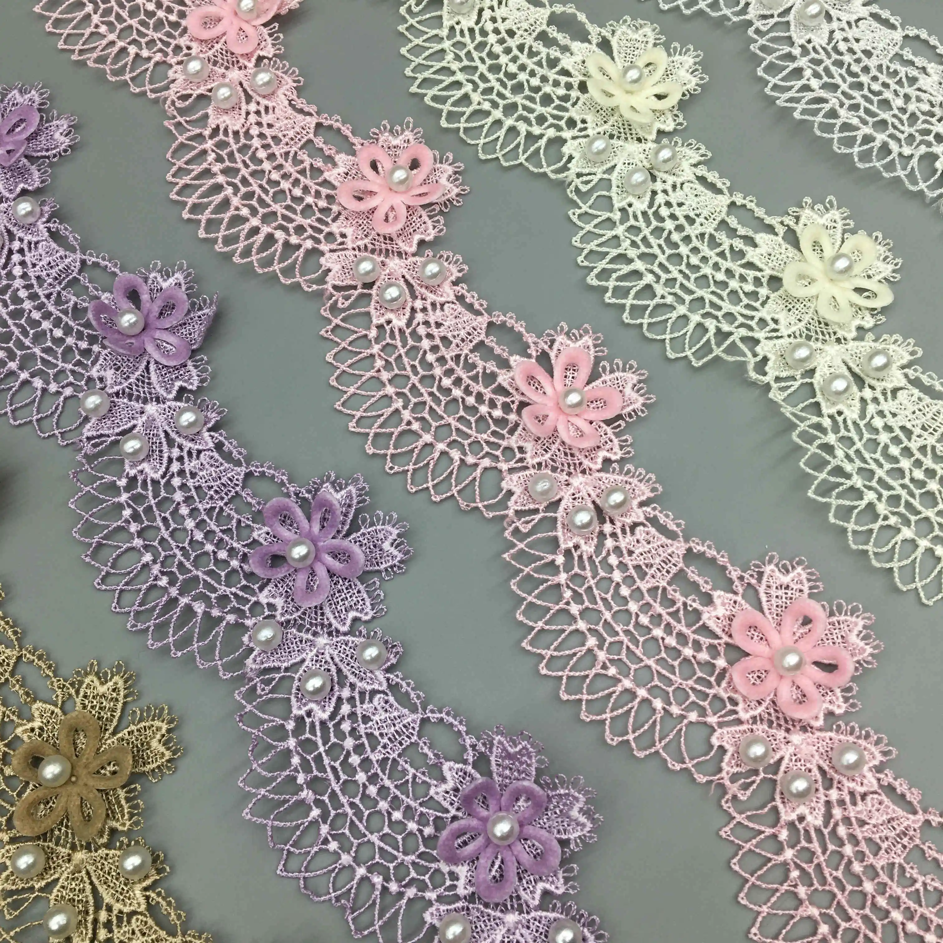 수용성 장미 꽃 진주 바다 파도 자수 레이스 트림 리본 원단, 바느질 공예 패치워크, 수제 장식, 1 야드