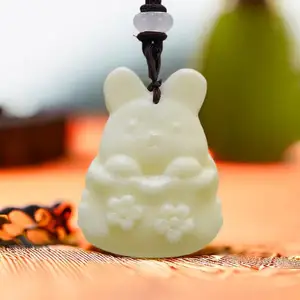 Natural Real Jade Rabbit Pendant Necklace Designer Carved Jewelry Chinese Charm Fashion Luxury Talismans Gifts for Women Men