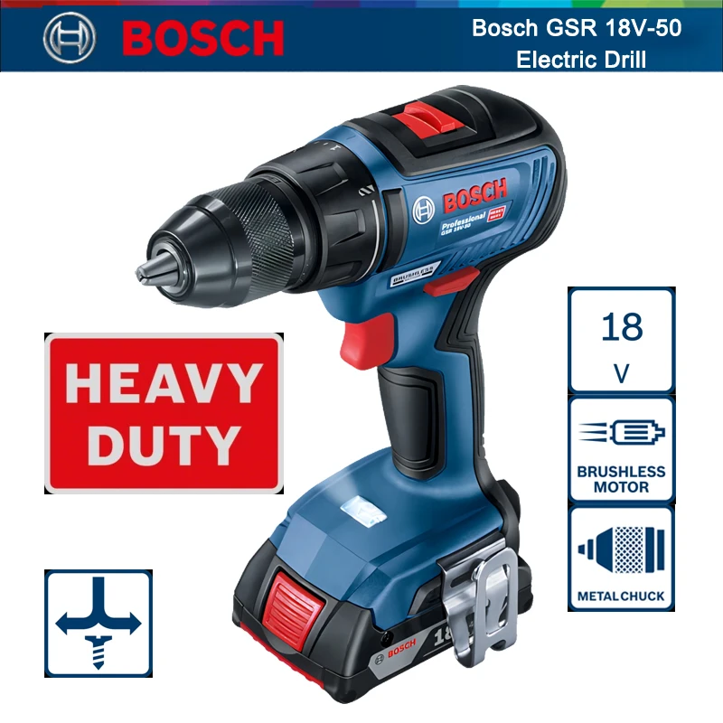 Bosch Gsr 18V-50 Trapano A Batteria Professionale Per Impieghi Gravosi 18V Trapano Elettrico Senza Spazzole Cacciavite Elettrico A Velocità Variabile