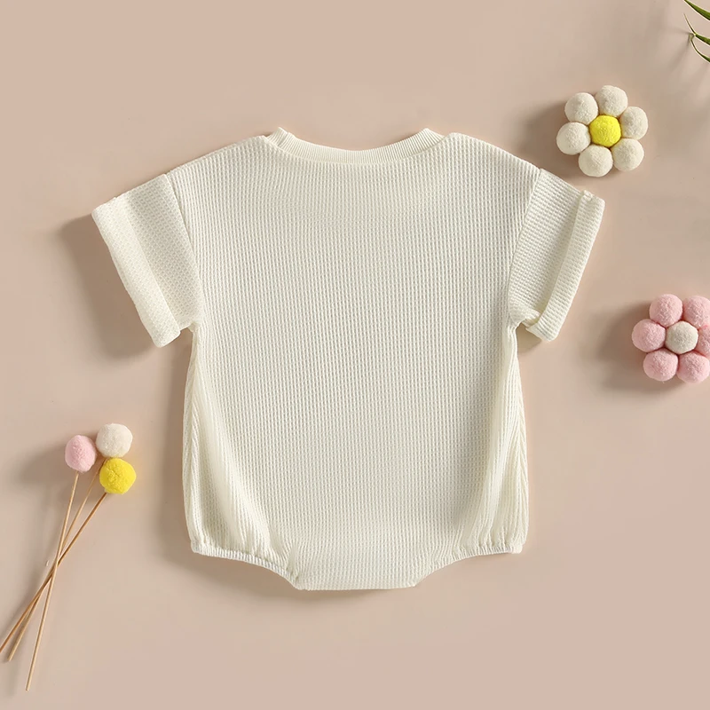 

Unisex Baby Boy Girl Romper Waffle Knit Short Sleeve Bubble Rompers Summer Solid Pullover Sweatshirt Bodysuit Tops