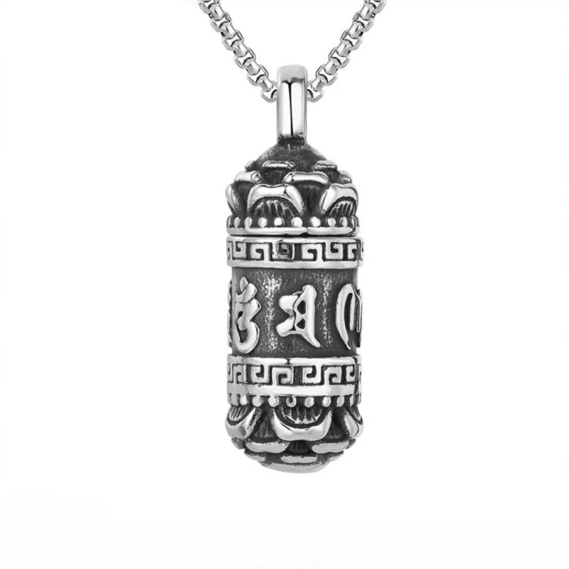 

CHUANGCHENG Tibetan Buddhist Urn Amulet Pendant Stainless Steel Men's Necklace Chains Jewelry Accessories