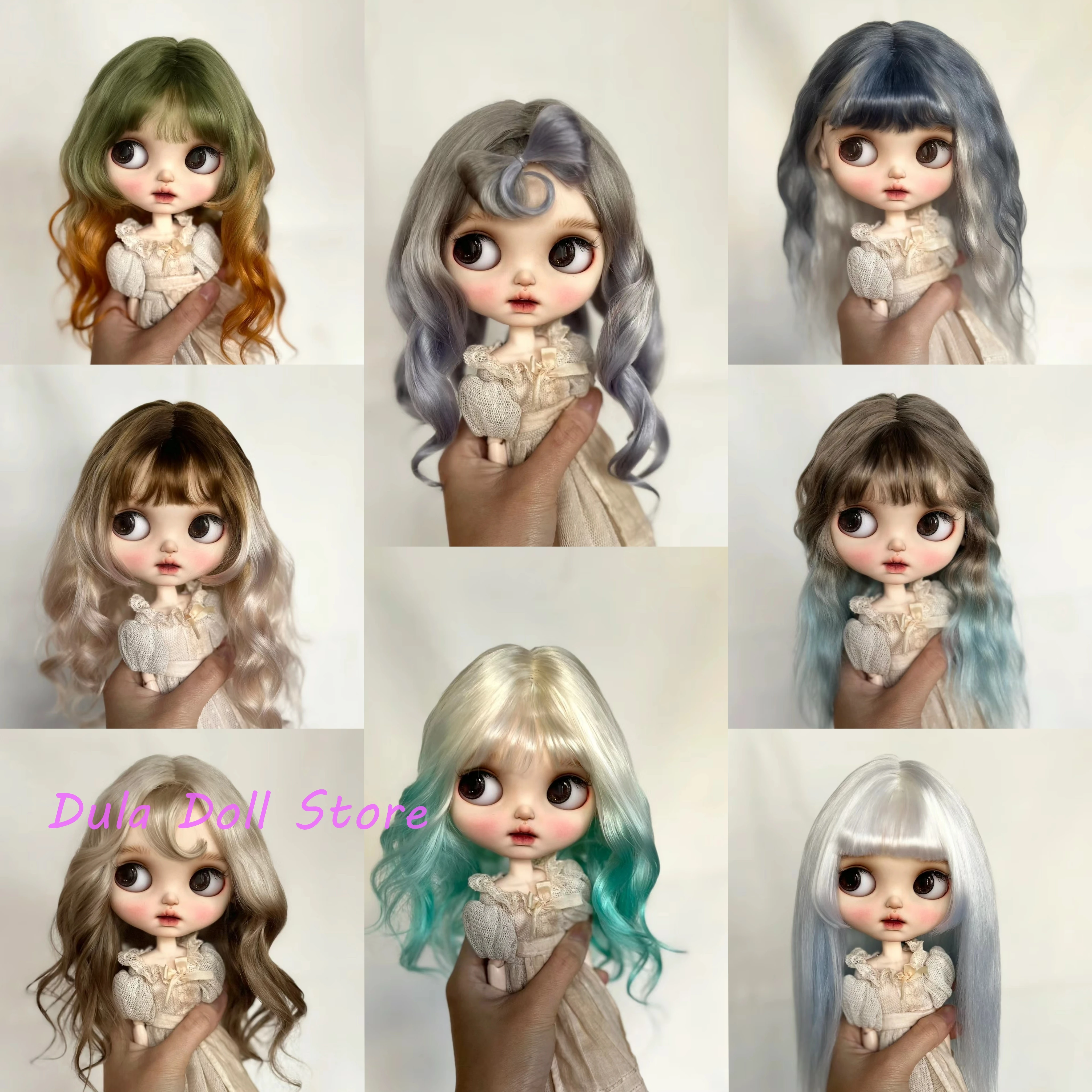 Фото Кукольные парики Dula для Blythe Qbaby, натуральные мохеровые волосы с переходом цвета, Твердые швы для головы 9-10 дюймов №1