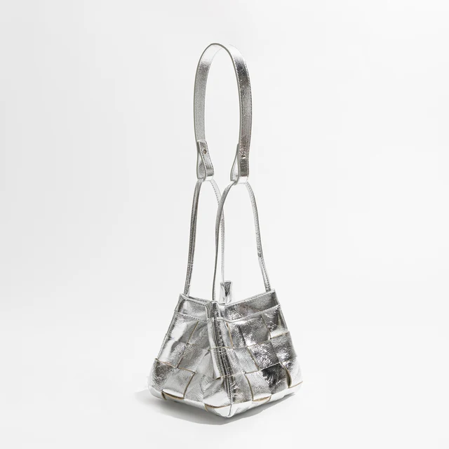 MABULA Designer Genuine Cow Leather Woven Basket Tote Bag for