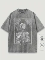 T-Shirt délavé 100% coton homme Architecture gothique femme visage graphique surdimensionné Streetwear T-Shirt col rond manches courtes 2