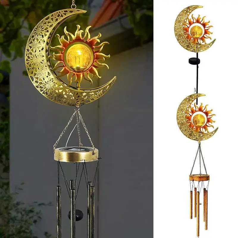 Moon Fairy Solar Wind Chimes Outdoor Solar Led Wind Chimes With Crackle Glass Ball For Outdoor Moon Solar Wind Chimes for Women multifunctional wireless driveway alarm waterproof outdoor motion sensor alarm 1 receiver 2 transmitters with 38 chimes 200m 656ft transmission range for indoor outdoor use