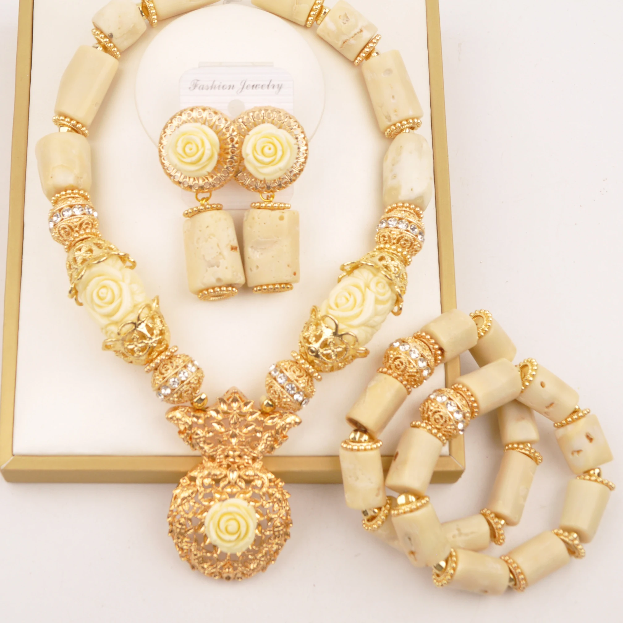

Nigerian Wedding Real White Coral Necklace African Beads Jewelry Set