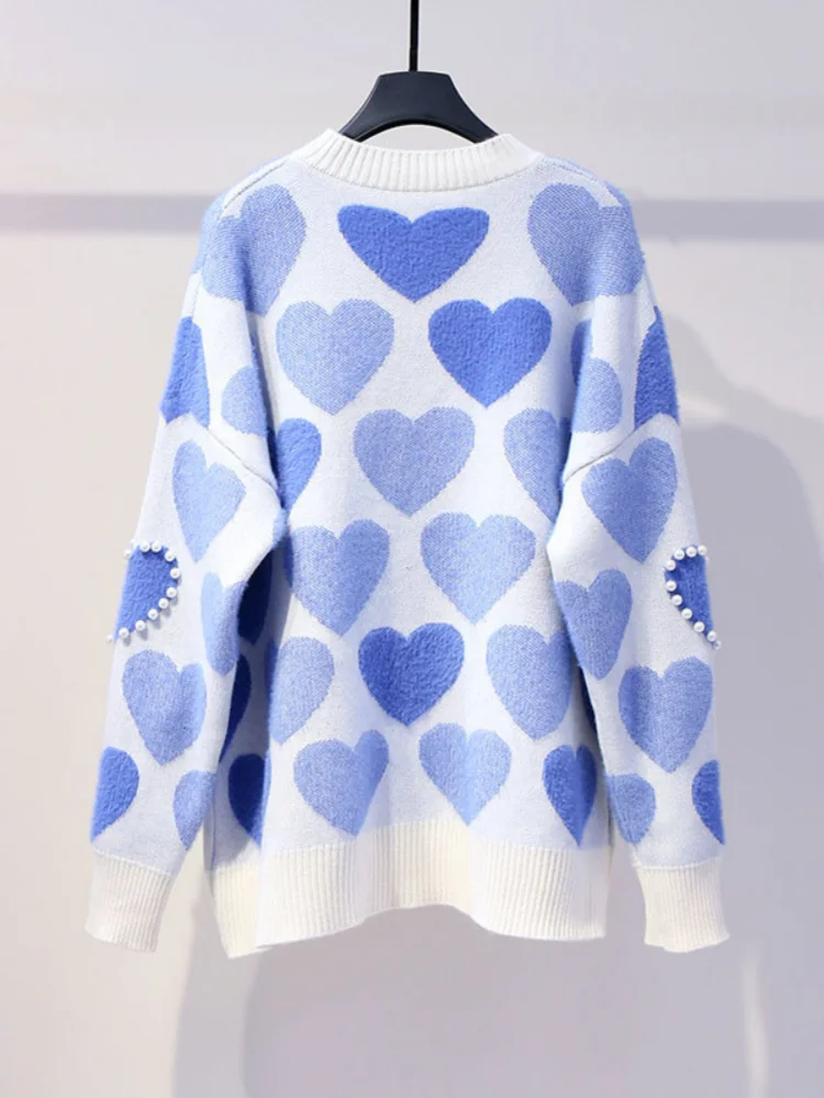 H.SA Women Knitted Sweater and Pullovers Oneck Pearls Beading Sweaters  Sweet Heart Pull Jumpers Long Sleeve Kawaii Pull Femme - AliExpress