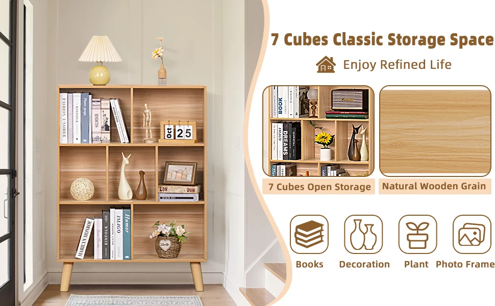 LEYAOYAO Wooden 7 Cube Book Shelf
