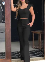Women's Casual Pant Suits Summer 2022 New Sleeveless Crop Tops High Waist Straight Pants 2 Piece Set Solid T-shirt Trouser Sets