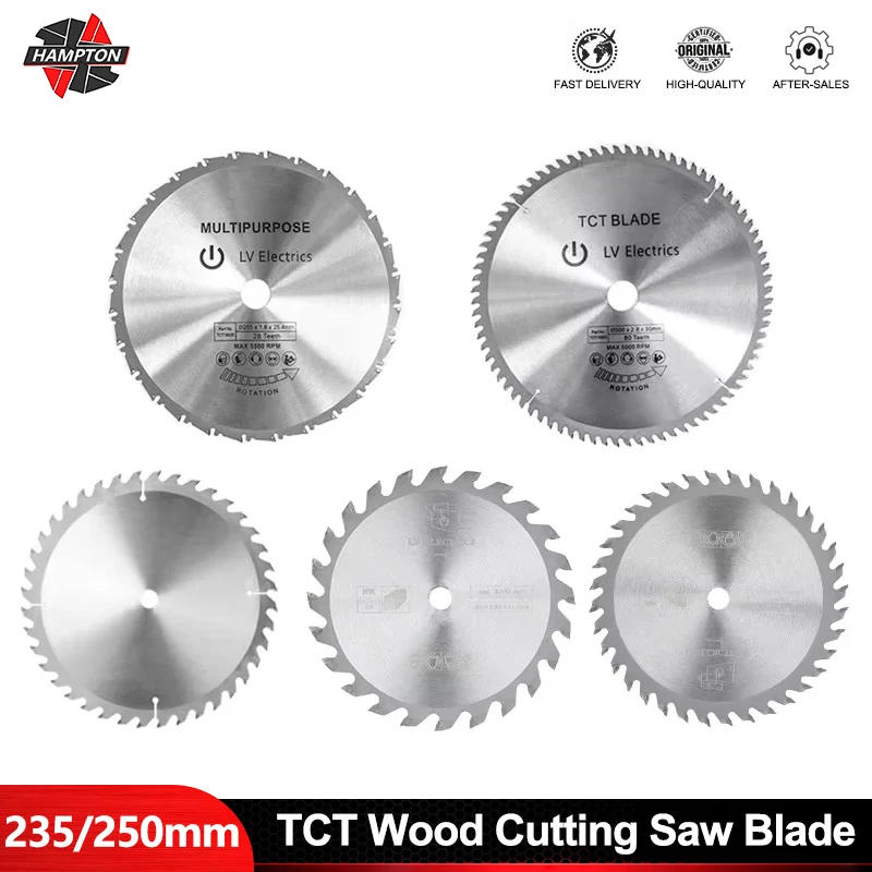 HAMPTON 1PC Holz Sägeblatt 235/250mm TCT Holz Trennscheibe 24/40/48 Zähne hartmetall Kreissäge Klinge Für Holzbearbeitung