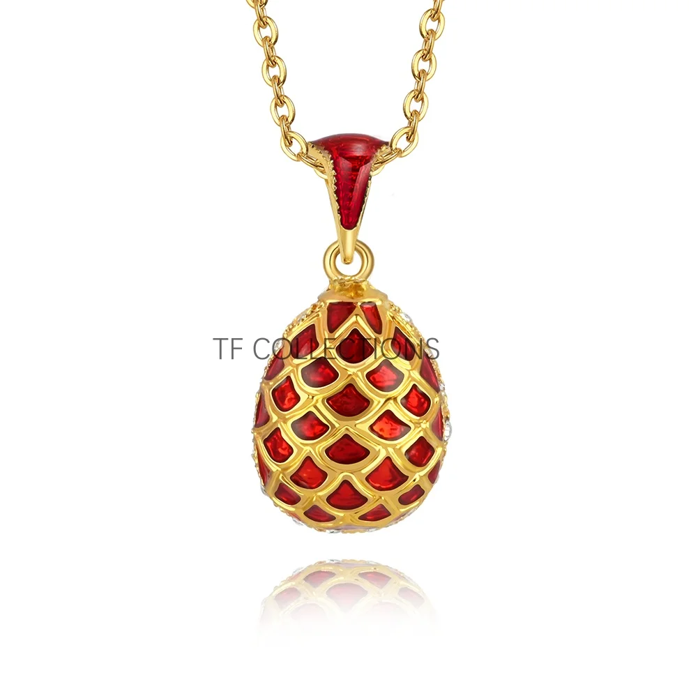 Hottest Jewelry Brass Enamel HandMade Russian Easter Grid Vintage Egg Pendant Charm Crystal Rhinestone Necklace Gift To Women 3