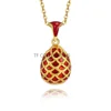 Hottest Jewelry Brass Enamel HandMade Russian Easter Grid Vintage Egg Pendant Charm Crystal Rhinestone Necklace Gift To Women 3
