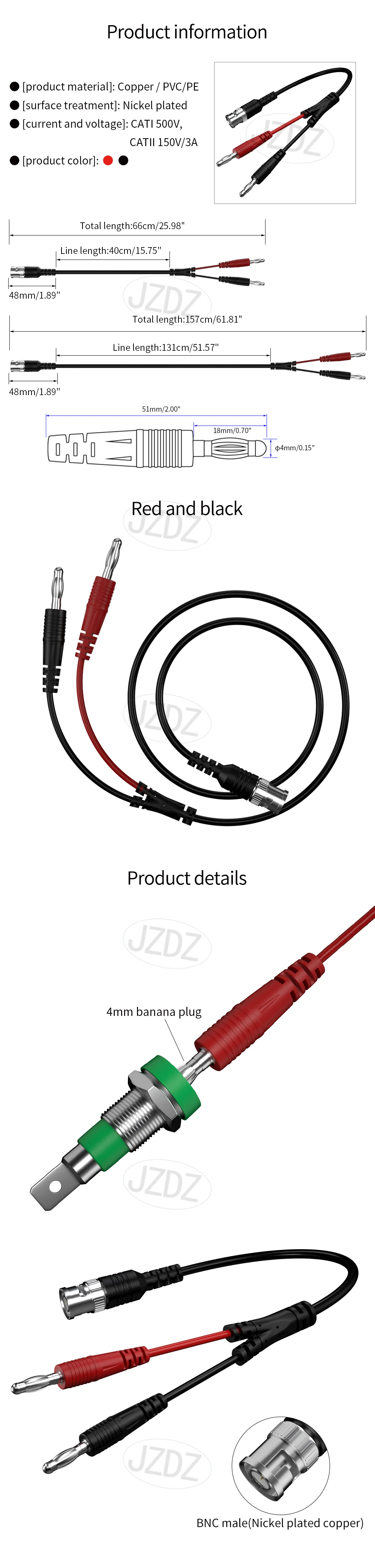Jzdz isolierter bnc-Stecker auf 4mm Bananen stecker verlust armer Koaxialkabel-Test leist ecker für Oszilloskop j.70044a – Detail 1