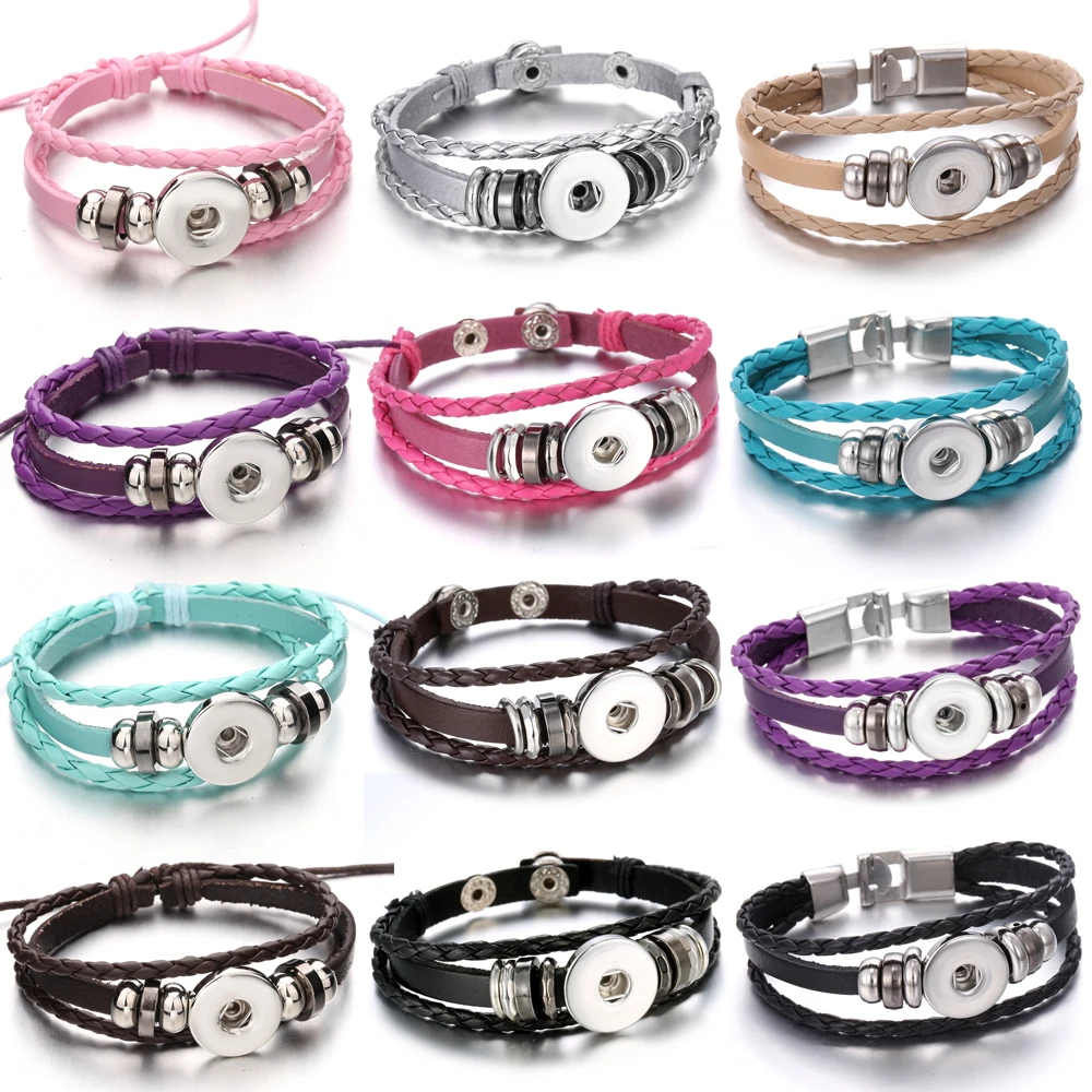 Leather Bracelet Snap Button Bracelet Pu Leather Snap Button Hot 18mm Snap Button Aliexpress