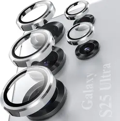 Premium Camera Lens Protector with Individual Metal Rings and Tempered Glass - 5X Strength - S25 (Titanium Silver)